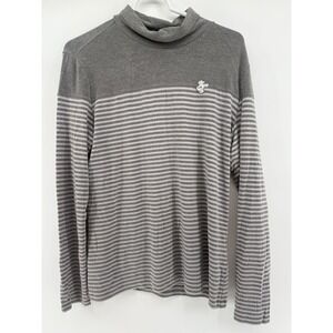 Louis Castel Men's Gray Striped‎ Long Sleeve Mock Neck T-Shirt Casual Large